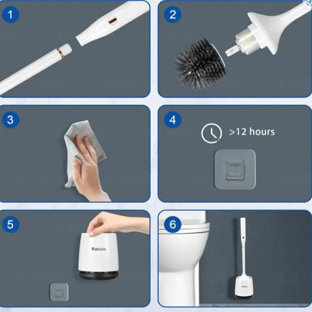 Electric Toilet Brush‎ Silicone Toilet Brush Toilet Bowl Brush and Holder Set
